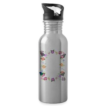 Blumenranke mit Schmetterlingen, Blumen, Insekten - Trinkflasche mit integriertem Trinkhalm - Lightsilver - Rechts