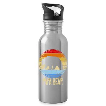 Proud Happy Dad Bear Dad Funny - Water bottle with straw - silver - Right