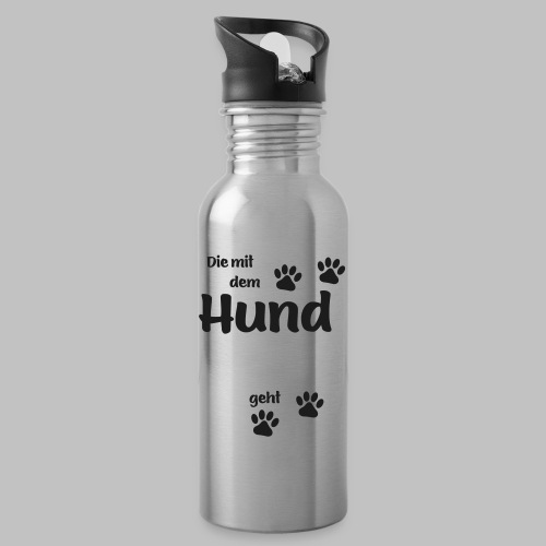 Die mit dem Hund geht - Black - personalisierbar - Trinkflasche mit integriertem Trinkhalm