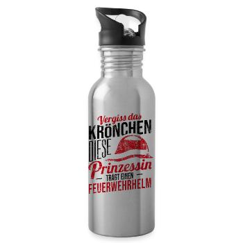Vergiss Krönchen Prinzessin Feuerwehrhelm Geschenk - Trinkflasche mit integriertem Trinkhalm - Lightsilver - Rechts