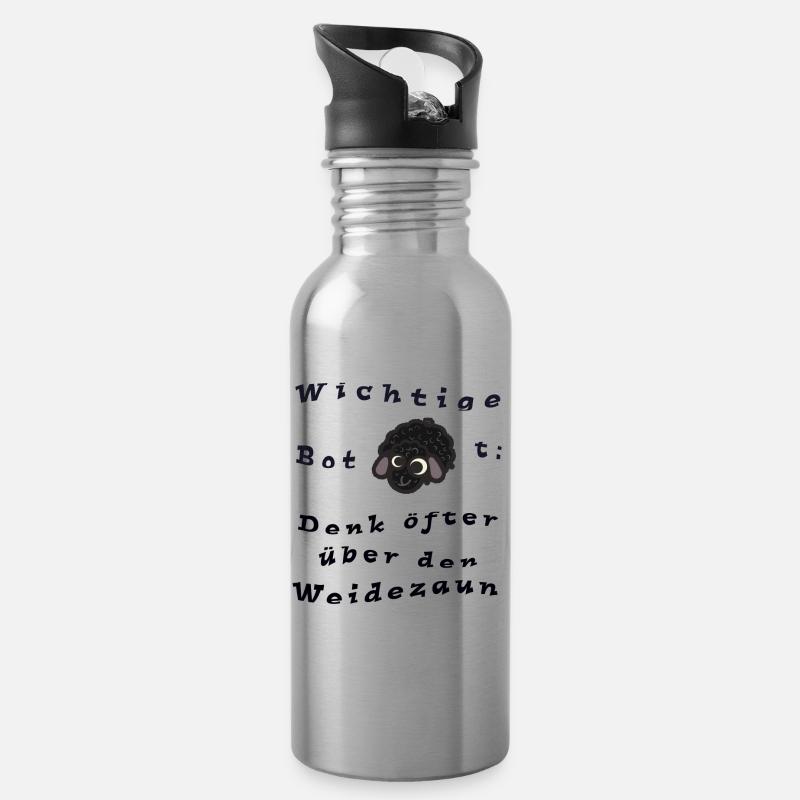 Wichtige Botschaft: Denk öfter über den Weidezaun - Trinkflasche mit integriertem Trinkhalm - Lightsilver