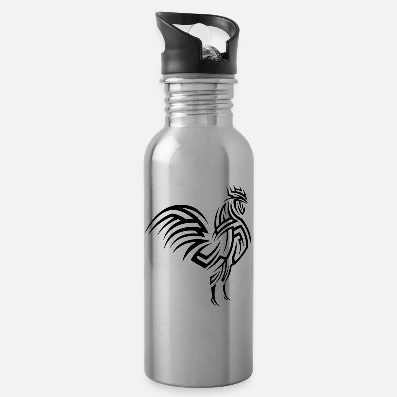 Hahn Tribal Tattoo - Trinkflasche mit integriertem Trinkhalm - Lightsilver