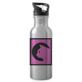 Chat rose - Gourde avec paille intégrée - argent clair - Droite