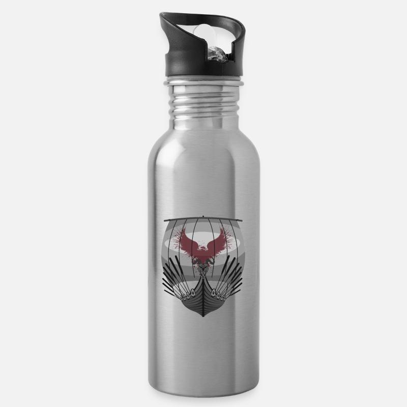 Navire viking - Gourde avec paille intégrée - argent clair