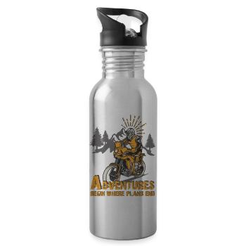 Adventure begins where plans end Adventure Bike - Water bottle with straw - silver - Right