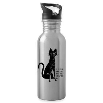 My Cat is good actress - Water bottle with straw - silver - Right