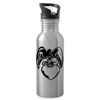Angel on heart - Water bottle with straw - silver - Right