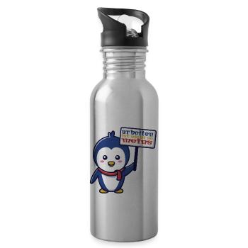 Lustiger Spruch Stress Aufregen Pinguin im Büro - Trinkflasche mit integriertem Trinkhalm - Lightsilver - Rechts
