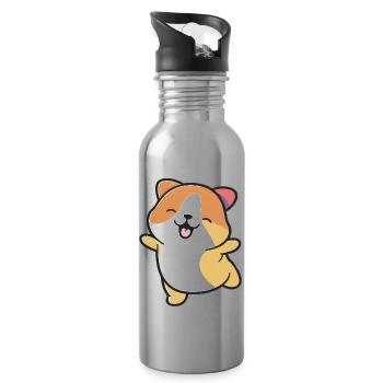 Kawaii Cute Happy Colorful Dog Dancing - Water bottle with straw - silver - Right