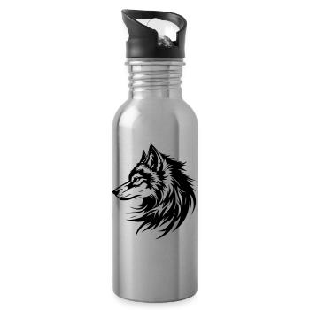 Wolf Kopf Silhouette - Trinkflasche mit integriertem Trinkhalm - Lightsilver - Rechts