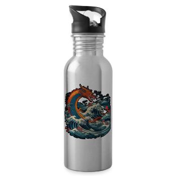 Chinese dragon emerging from water - Gourde avec paille intégrée - argent clair - Droite