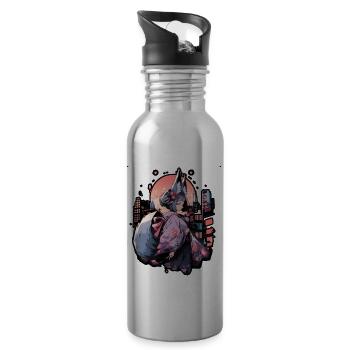 Anime girl kitsune posing, cute , fox, - Water bottle with straw - silver - Right