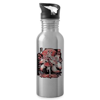 Anime girl kitsune posing, cute , fox, - Water bottle with straw - silver - Right