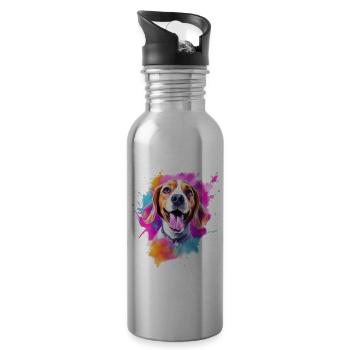 Beagle with sunglasses - Water bottle with straw - silver - Right