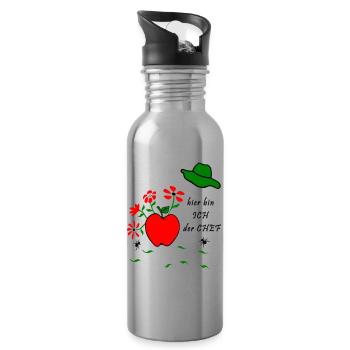 Garten, Apfel, Ameisen - Trinkflasche mit integriertem Trinkhalm - Lightsilver - Rechts
