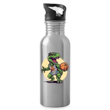Basketball Dinosaure T-Rex Player Sports Cartoon - Gourde avec paille intégrée - argent clair - Droite