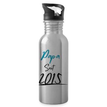 Papa seit 2015 - Trinkflasche mit integriertem Trinkhalm - Lightsilver - Rechts