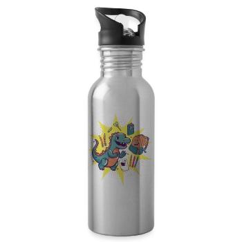 Dino Einschulung Schulkind - Trinkflasche mit integriertem Trinkhalm - Lightsilver - Rechts