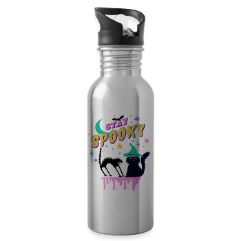 Stay Spooky Halloween schwarze Katzen mit Hexenhut - Trinkflasche mit integriertem Trinkhalm - Lightsilver - Rechts