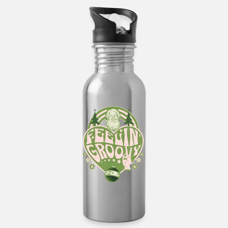 Père Noël de Noël de style rétro groovy - Gourde avec paille intégrée - argent clair