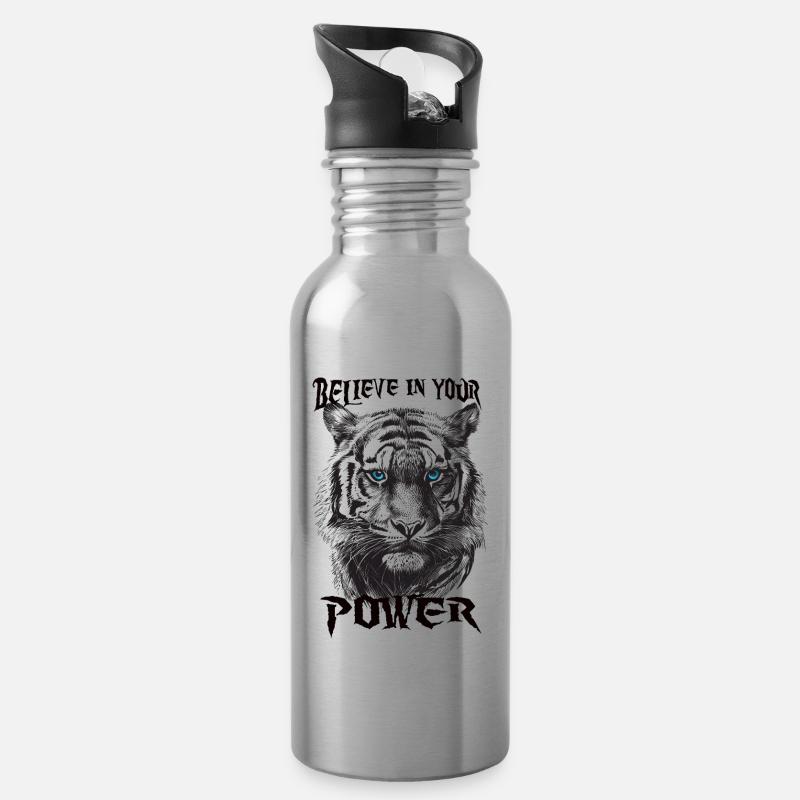 Believe in your Power - Trinkflasche mit integriertem Trinkhalm - Lightsilver