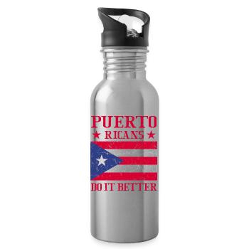 Puerto Rico Flagge | Puerto Ricaner Geschenkideen - Trinkflasche mit integriertem Trinkhalm - Lightsilver - Rechts