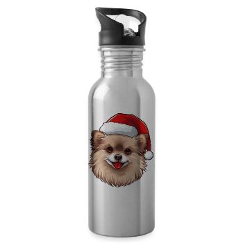 Pomeranian Christmas Portrait Pomeranian Dog - Water bottle with straw - silver - Right