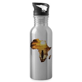 Africa Map Continent Outline Sunset - Water bottle with straw - silver - Right