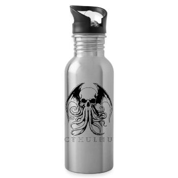 Cthulhu Gothic Weiß - Trinkflasche mit integriertem Trinkhalm - Lightsilver - Rechts