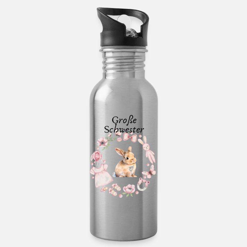 Große Schwester - Trinkflasche mit integriertem Trinkhalm - Lightsilver