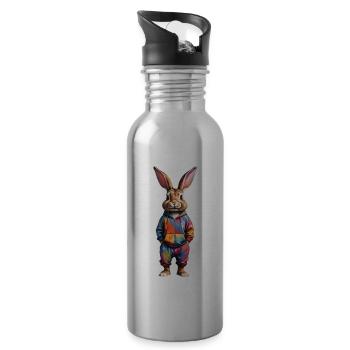 Easter Bunny Colorful, Cute and Cute for Easter - Water bottle with straw - silver - Right