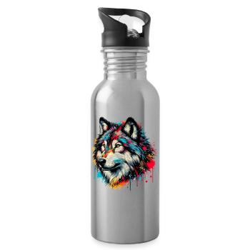 Wolf - Water bottle with straw - silver - Right