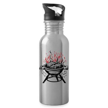 Grill Icon Fire Grilling Icon - Water bottle with straw - silver - Right