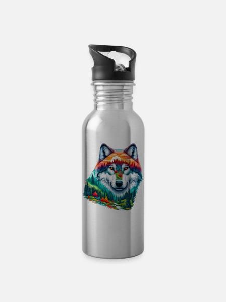 Wolf - Trinkflasche mit integriertem Trinkhalm - Lightsilver