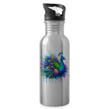 Pfau - Trinkflasche mit integriertem Trinkhalm - Lightsilver - Rechts