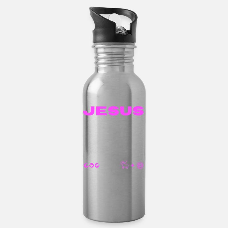 Jesus - Trinkflasche mit integriertem Trinkhalm - Lightsilver