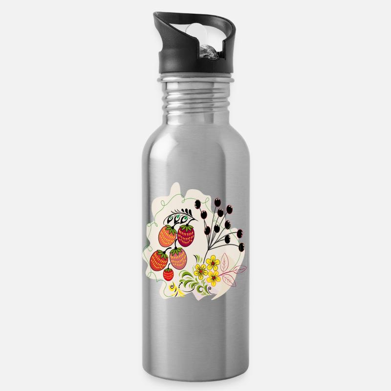 Erdbeerzeit - Trinkflasche mit integriertem Trinkhalm - Lightsilver