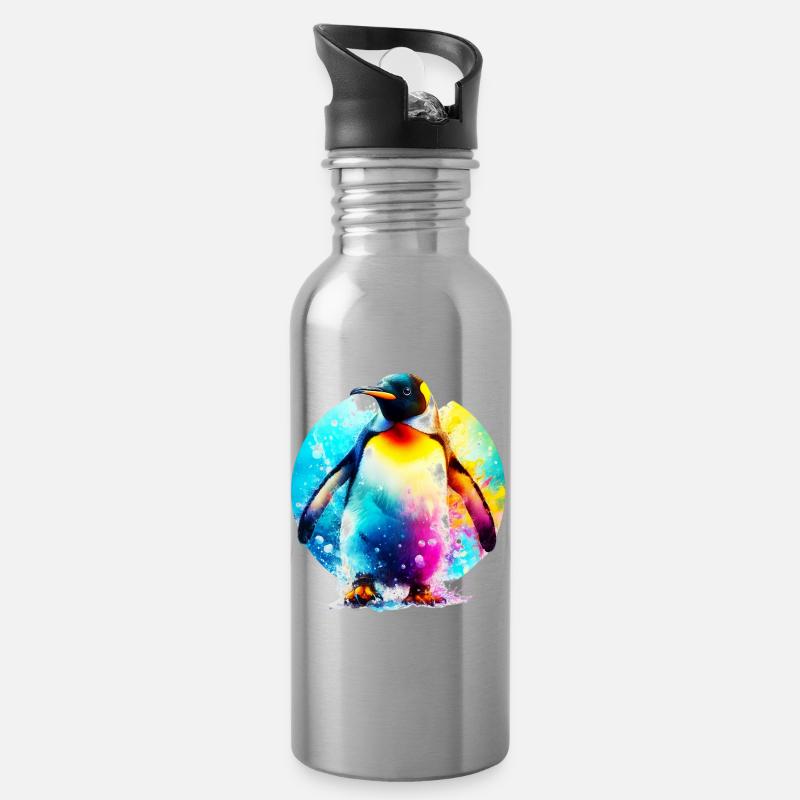 Pinguin - Trinkflasche mit integriertem Trinkhalm - Lightsilver