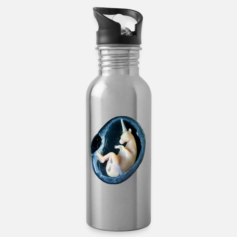 Einhorn-Embryo 3 - Trinkflasche mit integriertem Trinkhalm - Lightsilver