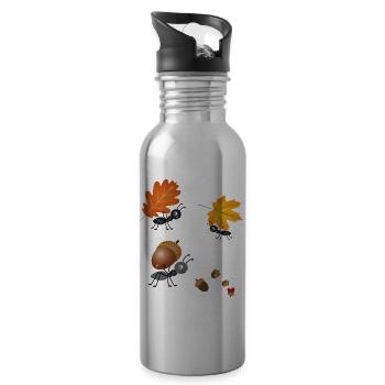 Ants in autumn - Water bottle with straw - silver - Right