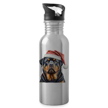 Christmas rottweiler - Water bottle with straw - silver - Right