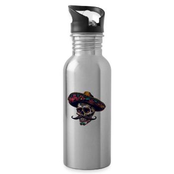 Mexikaner Totenkopf Sombrero - Trinkflasche mit integriertem Trinkhalm - Lightsilver - Rechts