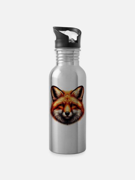 Fuchs - Trinkflasche mit integriertem Trinkhalm - Lightsilver