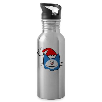 Christmas Cat with Santa Hat - Water bottle with straw - silver - Right