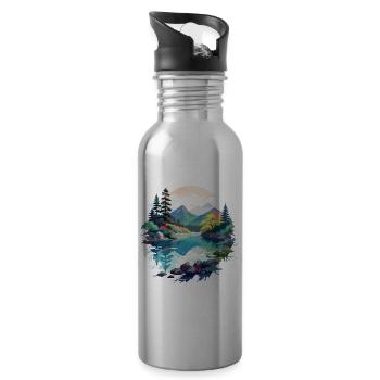 Serene Landscape Calm Tranquil Nature Outdoors - Water bottle with straw - silver - Right