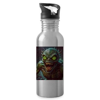Mutant Monster halb Mensch halb Insekt Dark Horror - Trinkflasche mit integriertem Trinkhalm - Lightsilver - Rechts