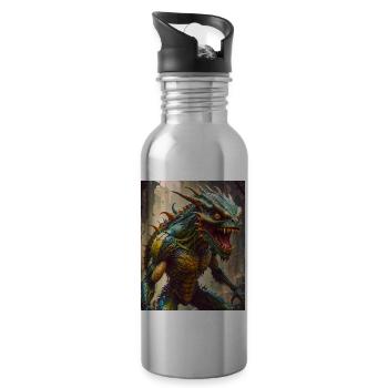 Mutant Monster halb Mensch halb Insekt Dark Horror - Trinkflasche mit integriertem Trinkhalm - Lightsilver - Rechts