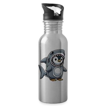 Mignon pingouin requin drôle dessin animé costume - Gourde avec paille intégrée - argent clair - Droite