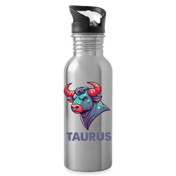 Taurus Cartoon - Water bottle with straw - silver - Right