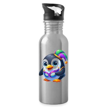 Cute Mardi Gras Penguin Disguise Carnival - Water bottle with straw - silver - Right